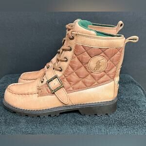 Polo Ralph Lauren Ranger Hi Boys Tan Brown Leather Quilted Boots Size 3 NICE